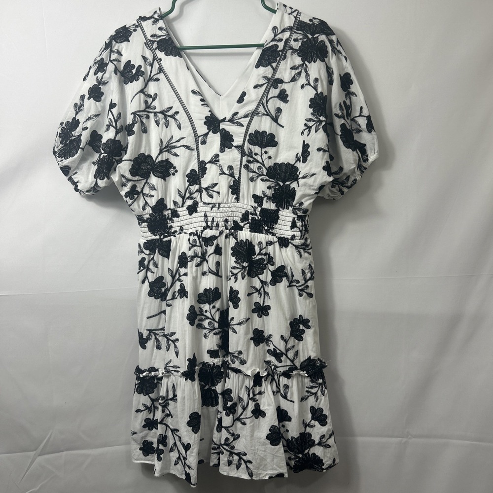 Maison Tara Embroidered Floral V-Neck Mini Dress Size Whimsigoth Cottagecore